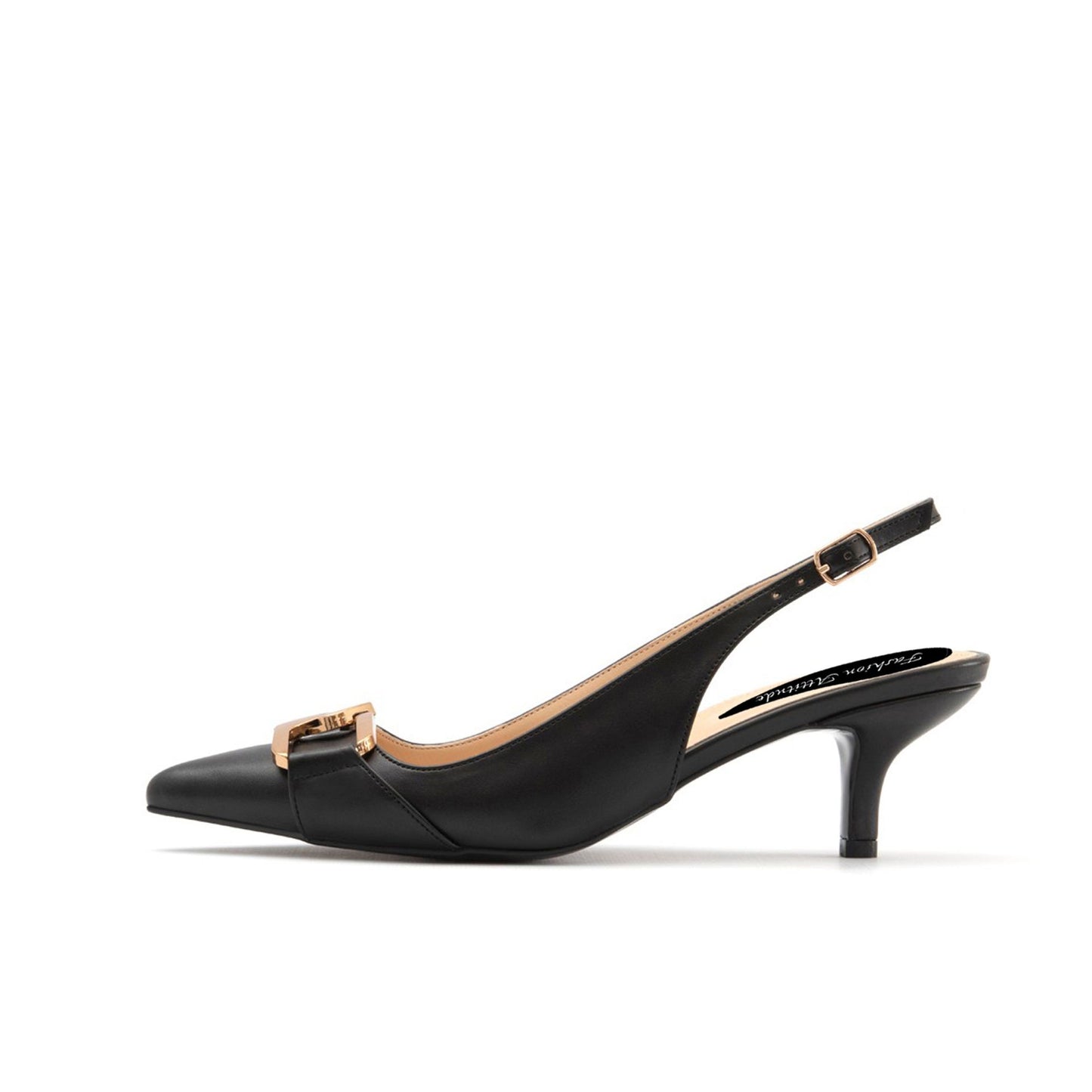 Fashion Attitude - Escarpins Slingback Noir avec Détail Doré