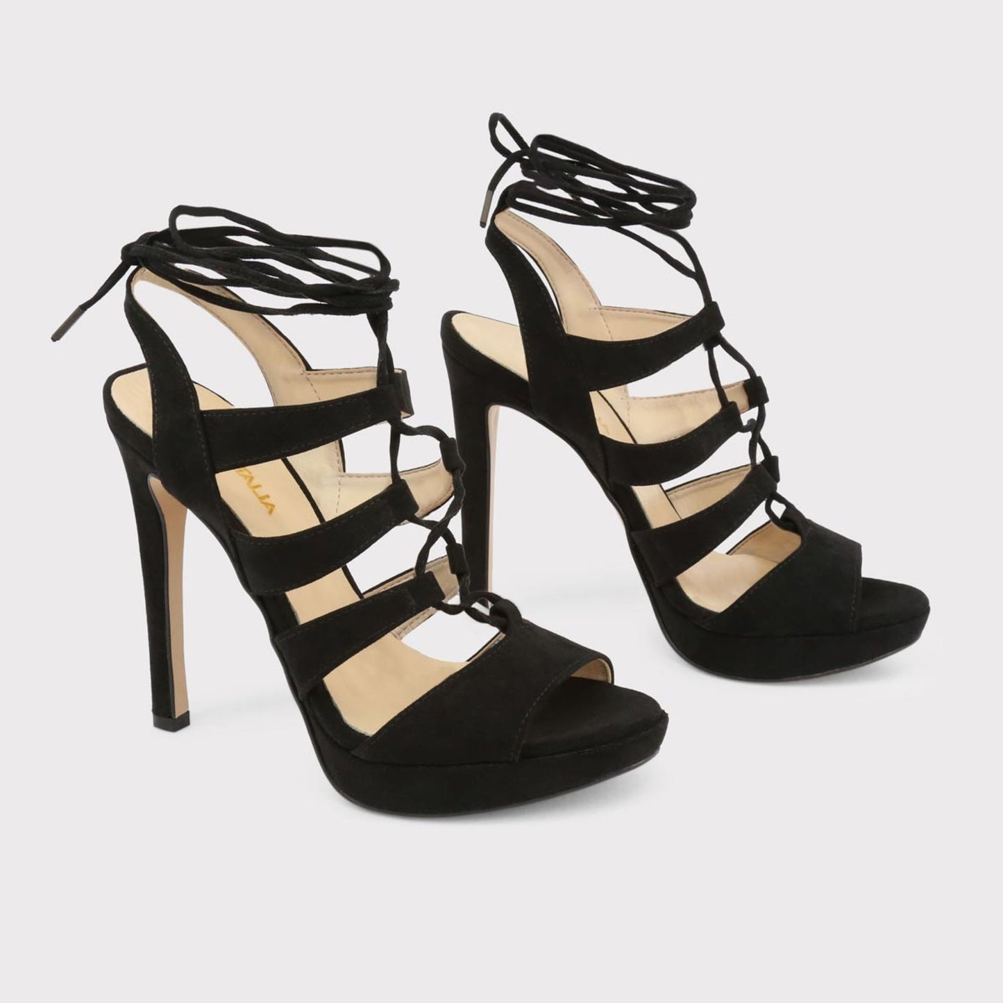 Made in Italia - Sandales Femme en Daim Synthétique Noir à Talon Haut 12,5 cm