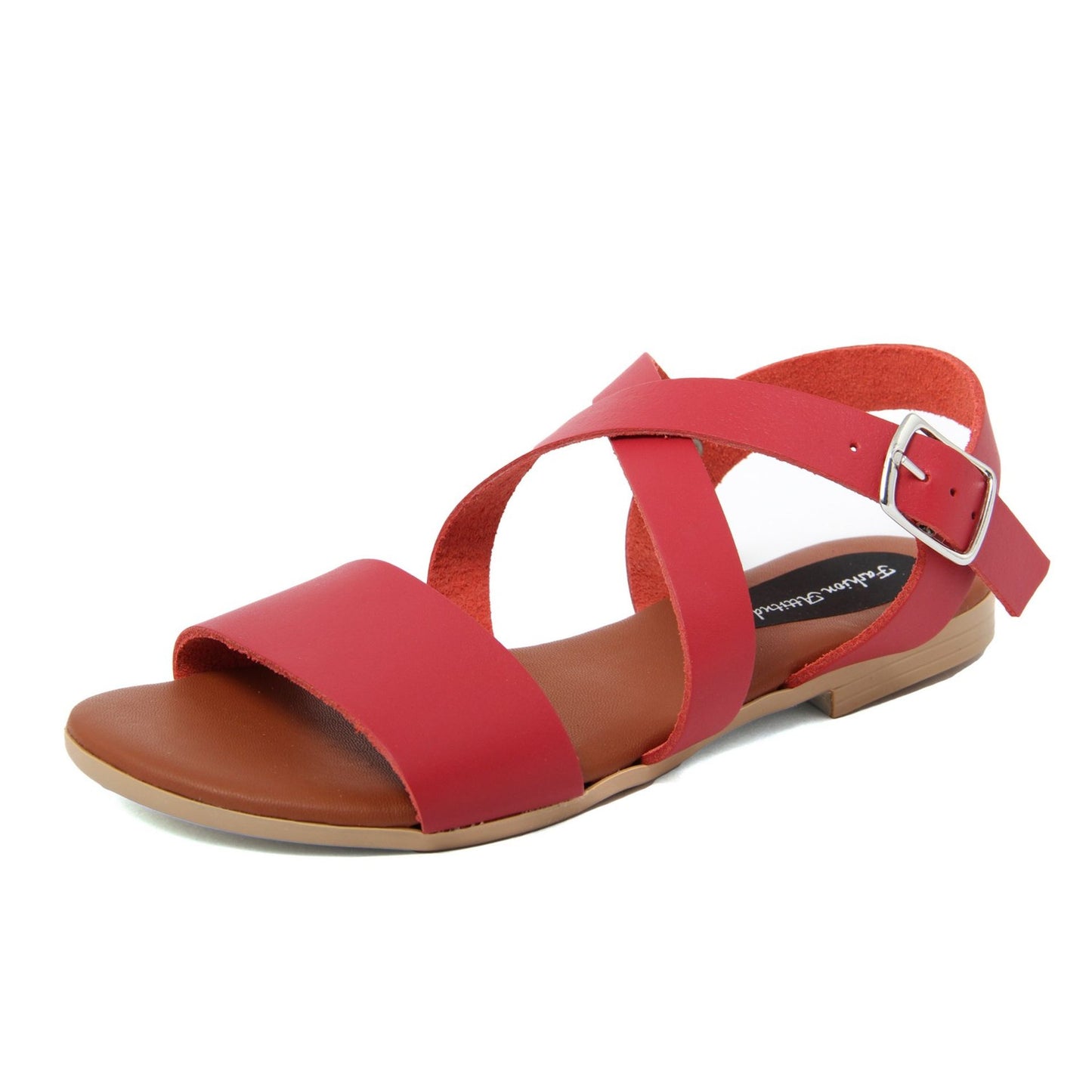 Fashion Attitude - Sandales Femme en Cuir Rouge avec Bride à la Cheville