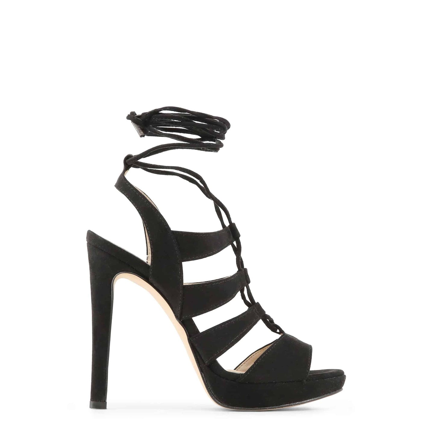 Made in Italia - Sandales Femme en Daim Synthétique Noir à Talon Haut 12,5 cm