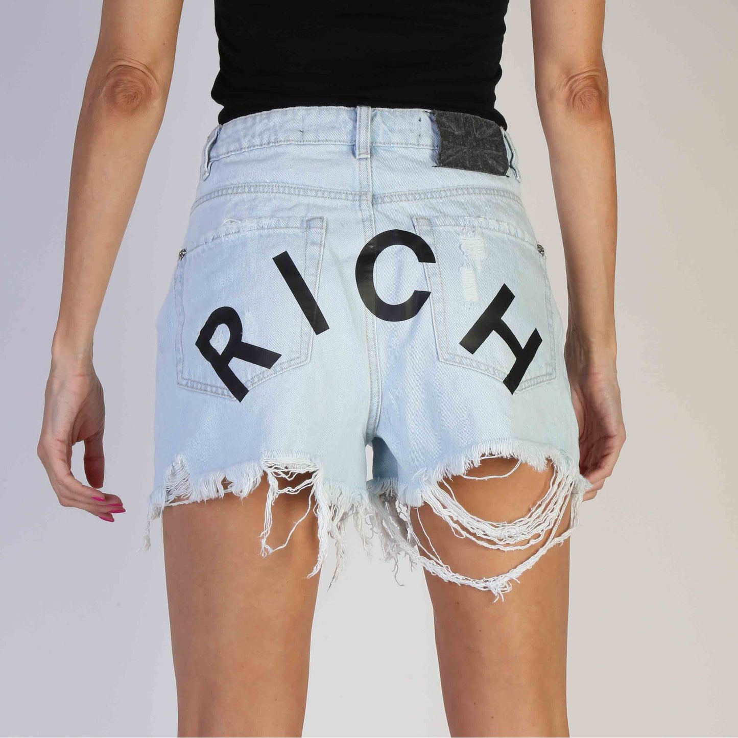Bermuda John Richmond en Jean Bleu Détruit avec inscription "RICH"