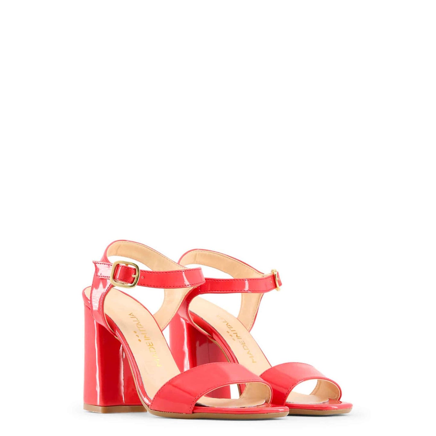 Made in Italia - Sandales Femme Vernies Rouges à Talon Haut 10 cm avec Bride à la Cheville
