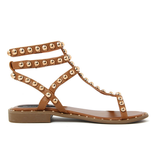 Fashion Attitude - Sandales Femme à Clous Bride Cheville Camel Élégantes