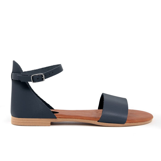 Fashion Attitude - Sandales Femme en Cuir Bleu Navy avec Bride à la Cheville