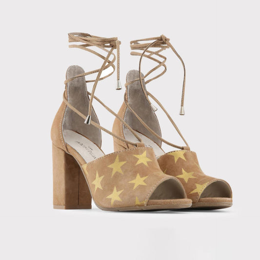 Made in Italia - Sandales Femme en Cuir à Talon 9 cm avec Fantaisie Étoiles