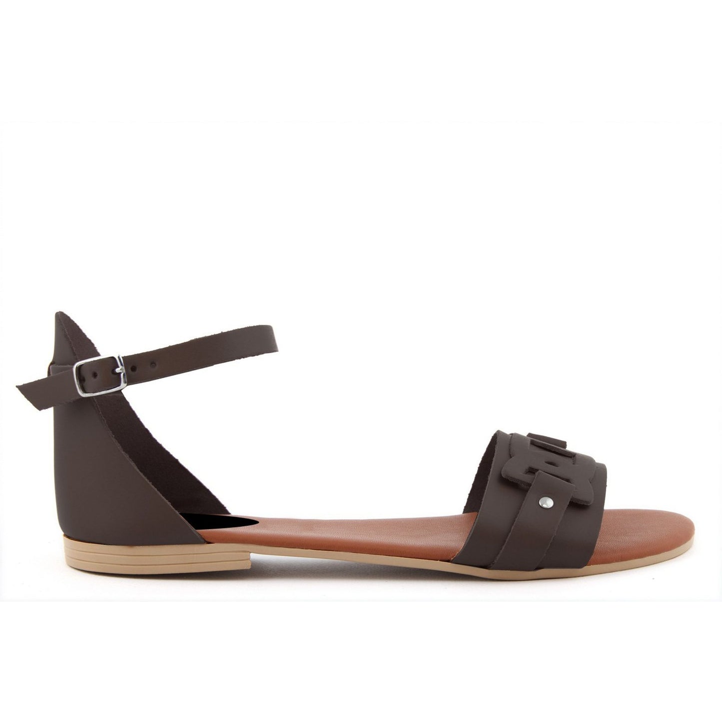 Fashion Attitude - Sandales Femme en Cuir Marron avec Bride à la Cheville