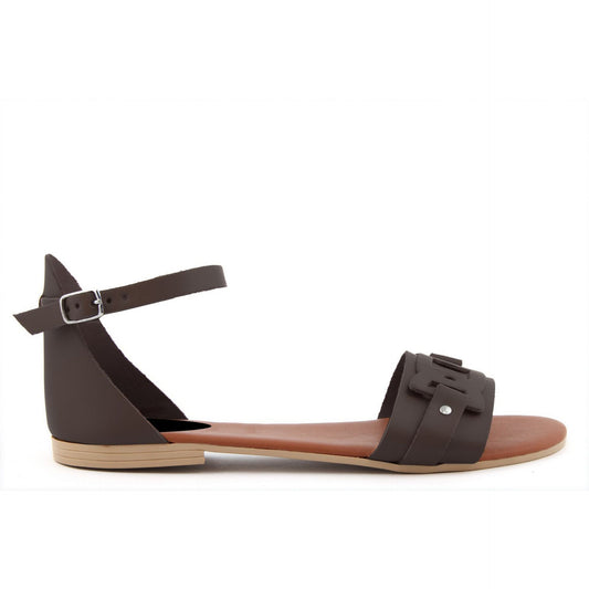 Fashion Attitude - Sandales Femme en Cuir Marron avec Bride à la Cheville