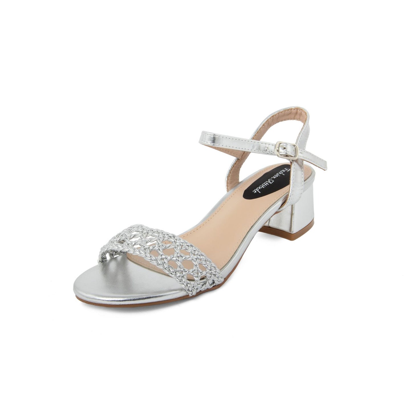 Fashion Attitude - Sandales Femme Argentées à Talon Bloc et Découpes Élégantes
