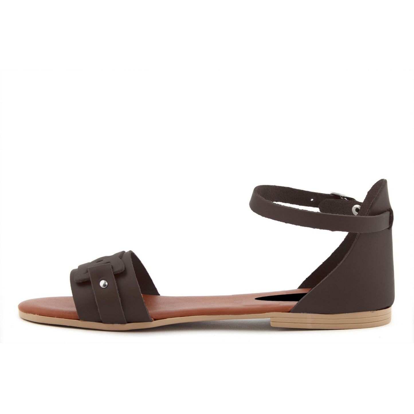 Fashion Attitude - Sandales Femme en Cuir Marron avec Bride à la Cheville