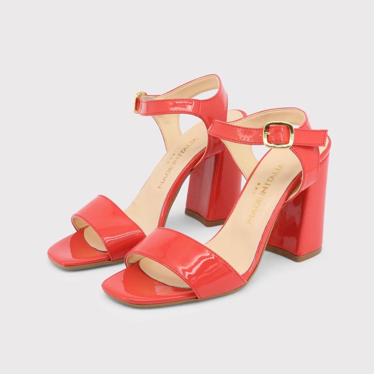 Made in Italia - Sandales Femme Vernies Rouges à Talon Haut 10 cm avec Bride à la Cheville