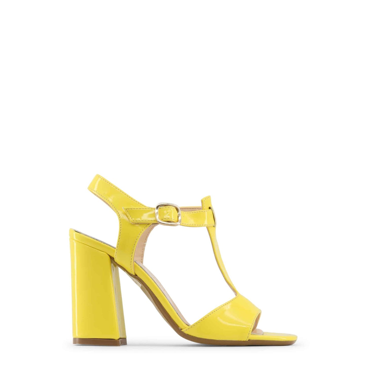 Made in Italia - Sandales Femme Vernies Jaunes à Talon Haut 10 cm avec Bride à la Cheville