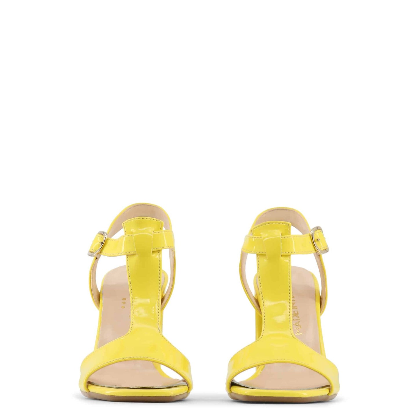 Made in Italia - Sandales Femme Vernies Jaunes à Talon Haut 10 cm avec Bride à la Cheville