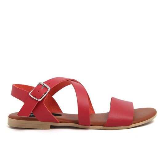 Fashion Attitude - Sandales Femme en Cuir Rouge avec Bride à la Cheville
