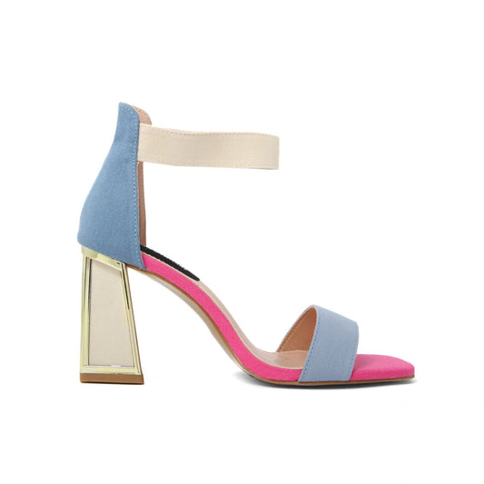 Fashion Attitude - Sandales Femme Beige, Bleue et Rose à Talon Bloc 8 cm