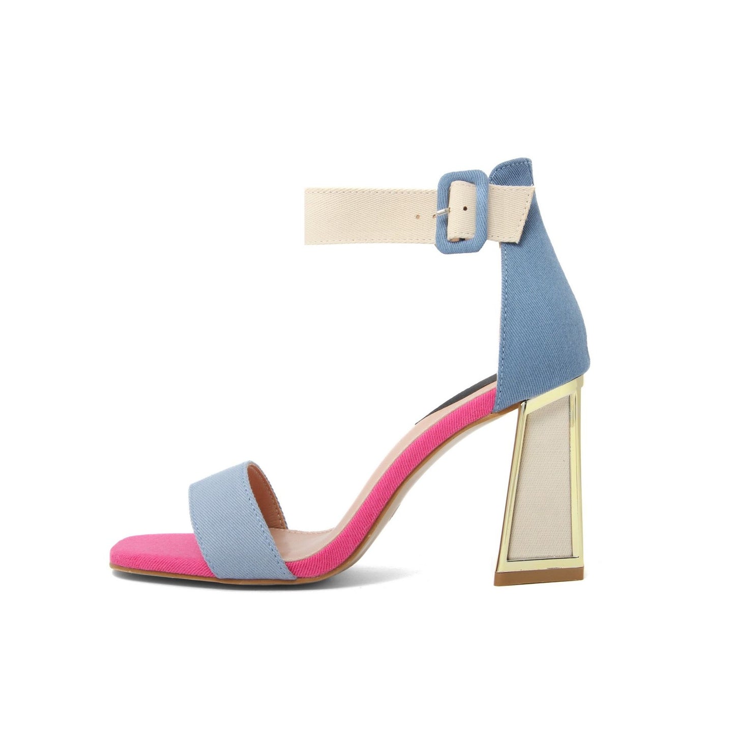 Fashion Attitude - Sandales Femme Beige, Bleue et Rose à Talon Bloc 8 cm