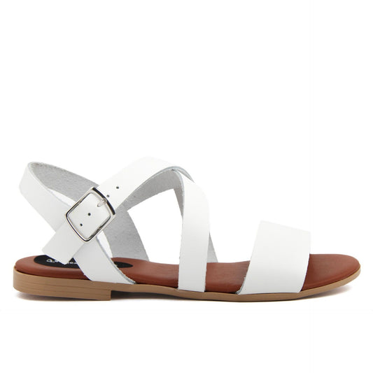 Fashion Attitude - Sandales Femme en Cuir Blanc avec Bride à la Cheville