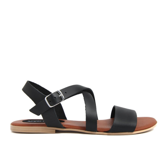 Fashion Attitude - Sandales Femme en Cuir Noir avec Bride à la Cheville