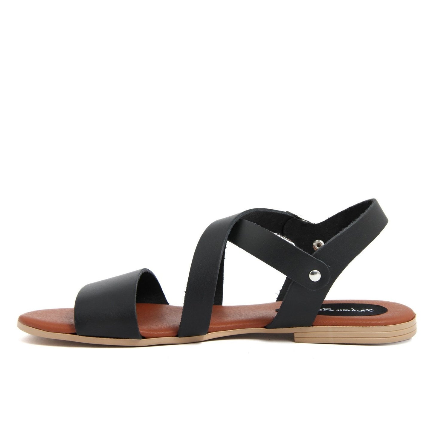 Fashion Attitude - Sandales Femme en Cuir Noir avec Bride à la Cheville