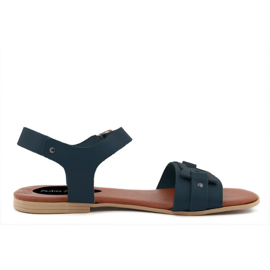 Fashion Attitude - Sandales Femme en Cuir Bleu Navy avec Bride à la Cheville