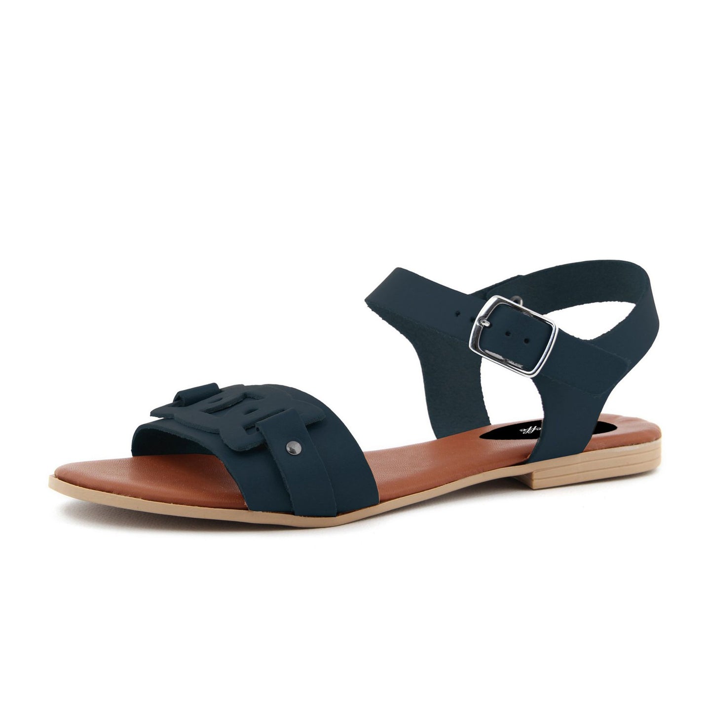 Fashion Attitude - Sandales Femme en Cuir Bleu Navy avec Bride à la Cheville