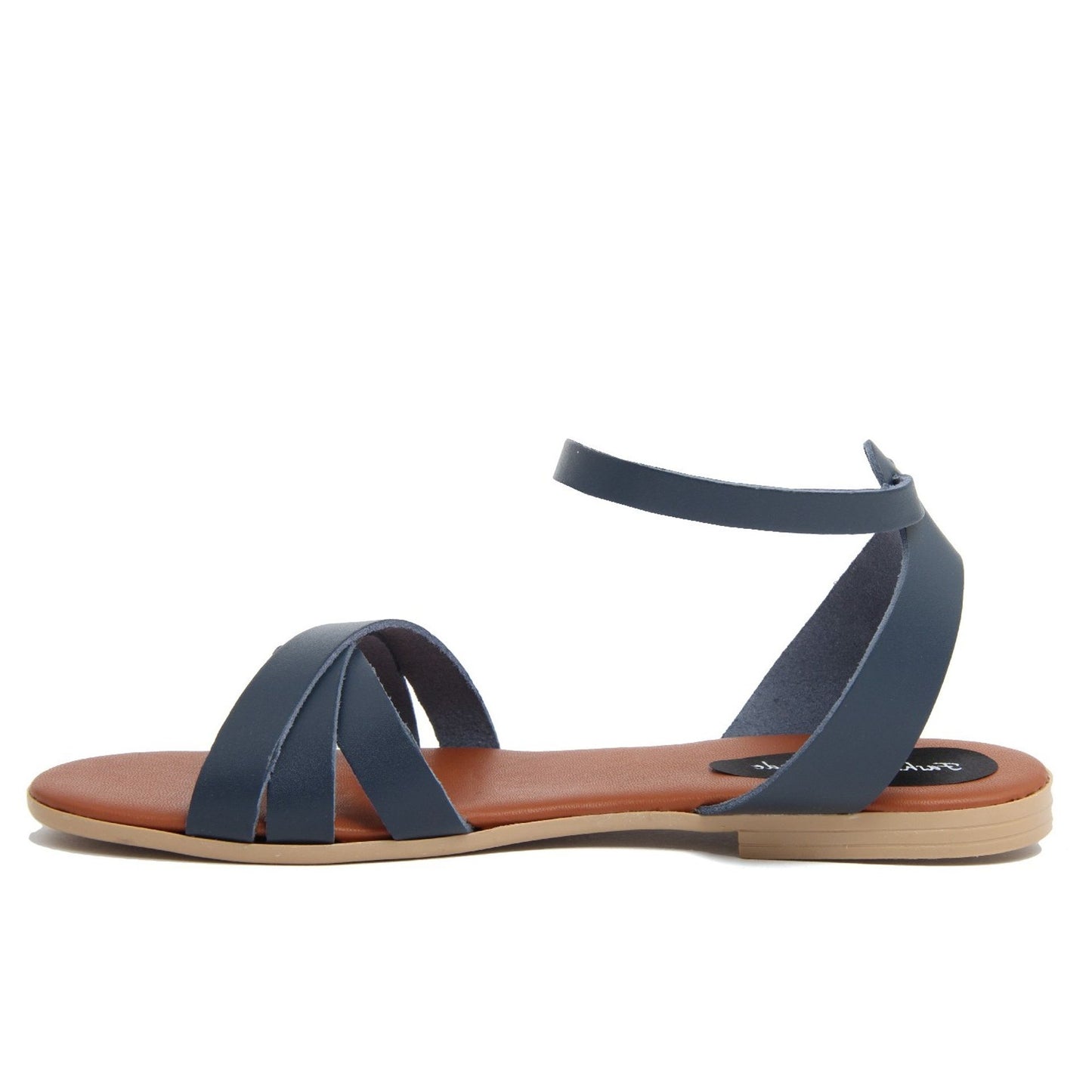 Fashion Attitude - Sandales Femme en Cuir Bleu Navy avec Bride à la Cheville