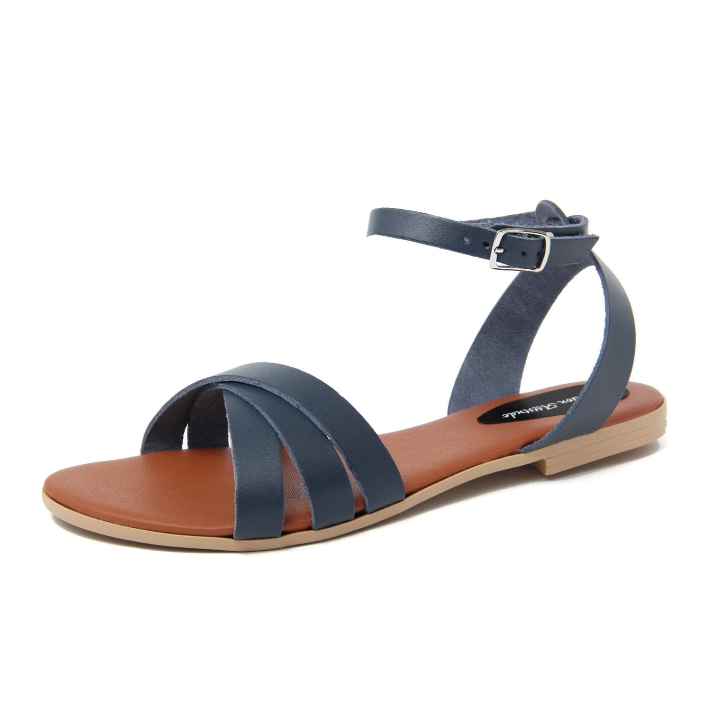 Fashion Attitude - Sandales Femme en Cuir Bleu Navy avec Bride à la Cheville