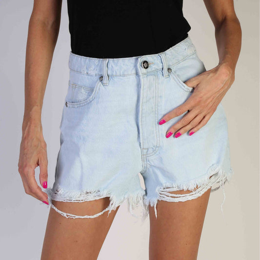Bermuda John Richmond en Jean Bleu avec inscription "RICH" rose