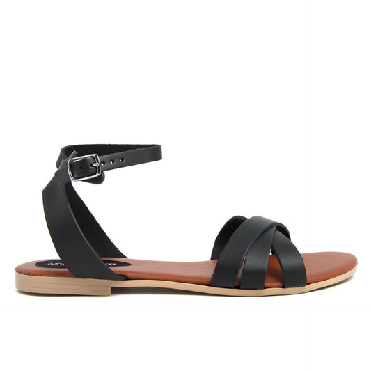 Fashion Attitude - Sandales Femme en Cuir Noir avec Bride à la Cheville