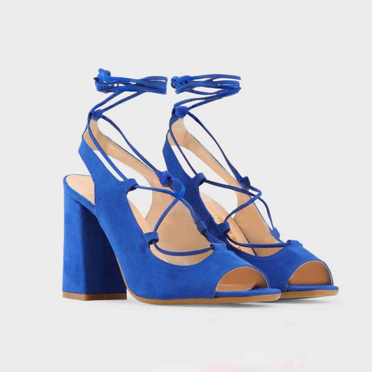 Made in Italia - Sandales Femme Bleues à Talon Haut 10 cm avec Lacet à la Cheville