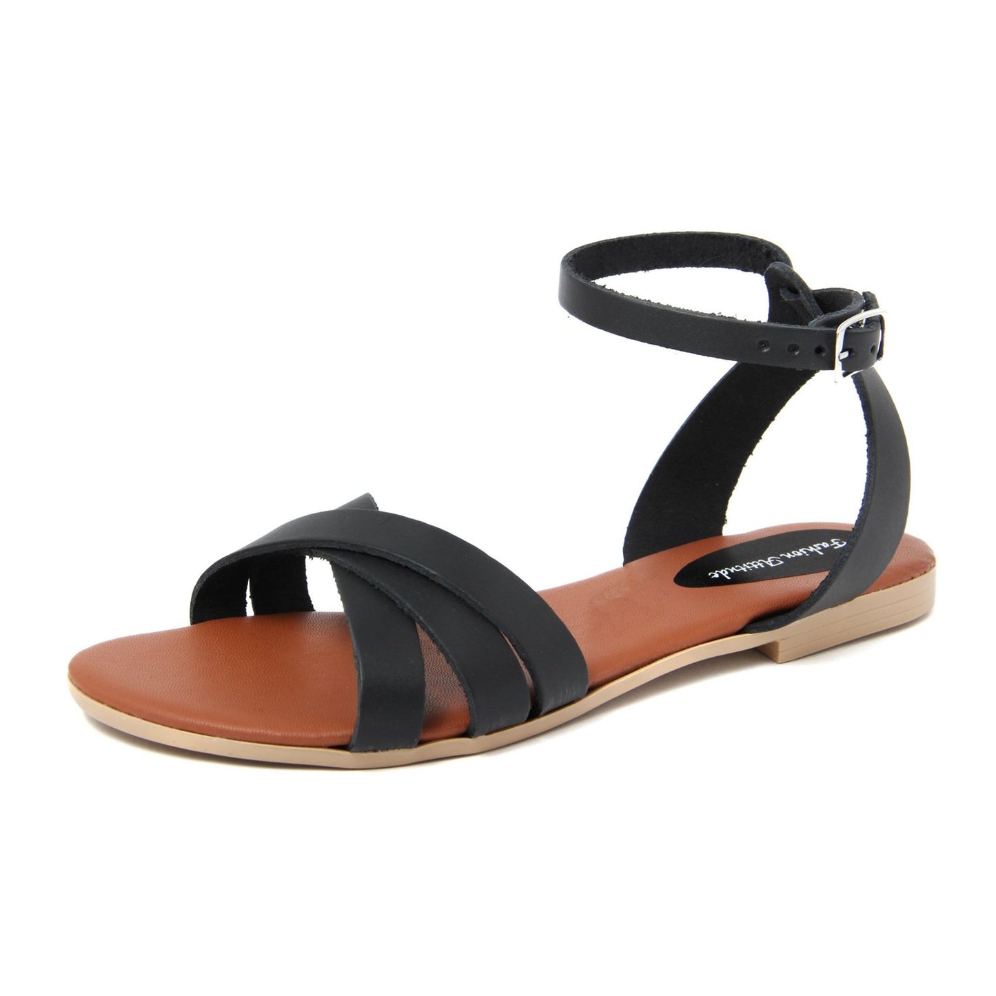Fashion Attitude - Sandales Femme en Cuir Noir avec Bride à la Cheville